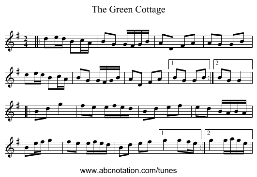 The Green Cottage - staff notation