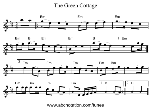 The Green Cottage - staff notation