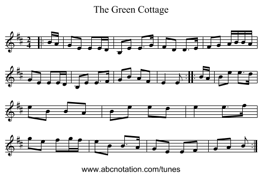 The Green Cottage - staff notation