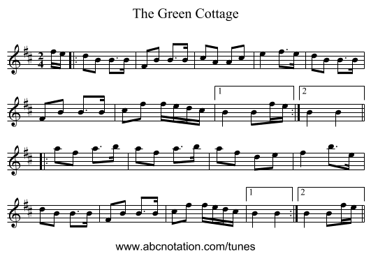 The Green Cottage - staff notation