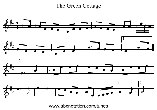 The Green Cottage - staff notation