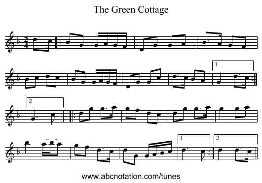 The Green Cottage - staff notation