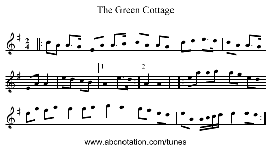 The Green Cottage - staff notation