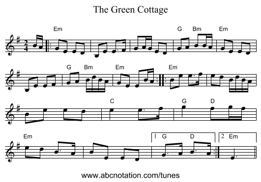 The Green Cottage - staff notation