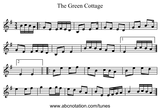 The Green Cottage - staff notation