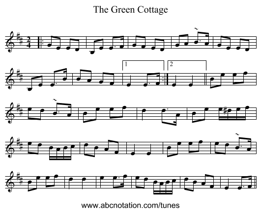 The Green Cottage - staff notation