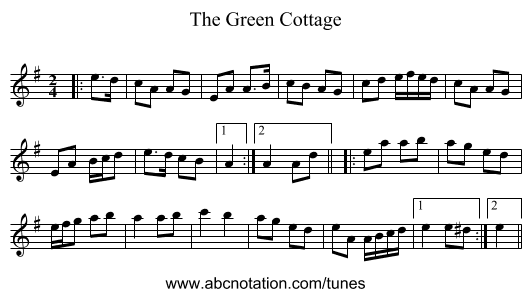 The Green Cottage - staff notation