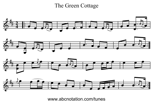 The Green Cottage - staff notation