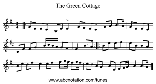 The Green Cottage - staff notation