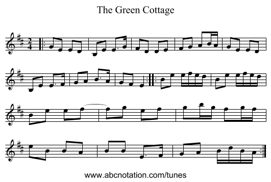 The Green Cottage - staff notation
