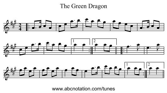 The Green Dragon - staff notation