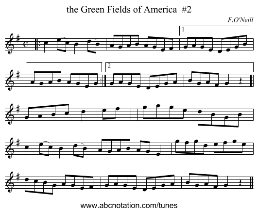 the Green Fields of America  #2 - staff notation