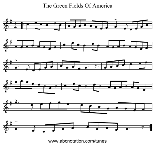 The Green Fields Of America - staff notation
