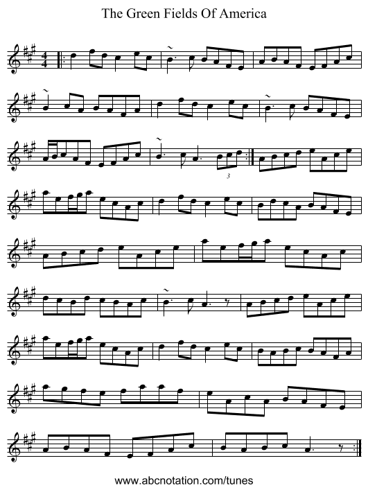 The Green Fields Of America - staff notation