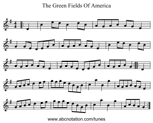 The Green Fields Of America - staff notation