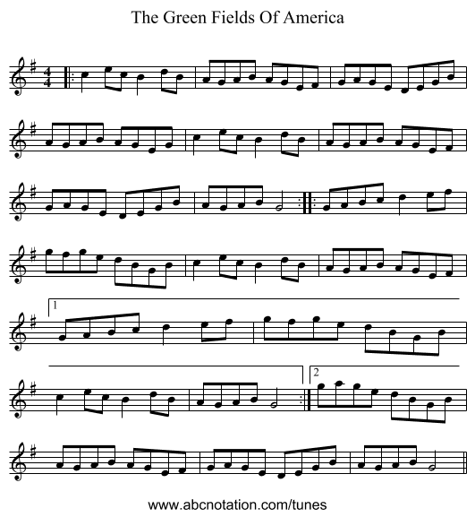 The Green Fields Of America - staff notation