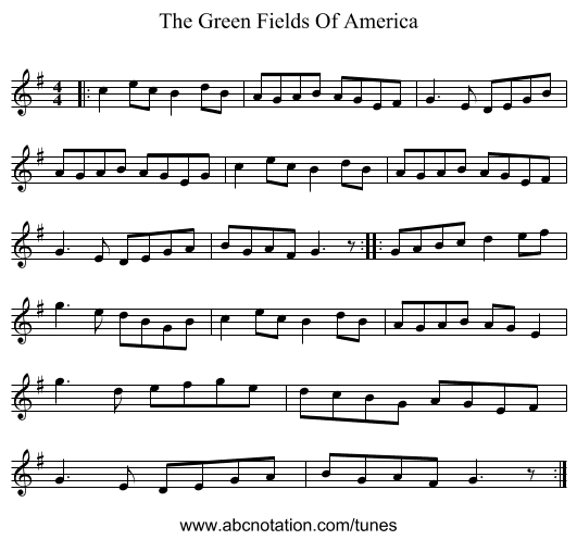 The Green Fields Of America - staff notation