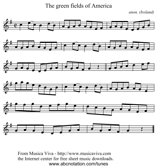 The green fields of America - staff notation