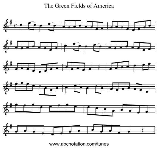 The Green Fields of America - staff notation