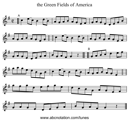 the Green Fields of America - staff notation