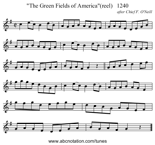 The Green Fields of America(reel)   1240 - staff notation