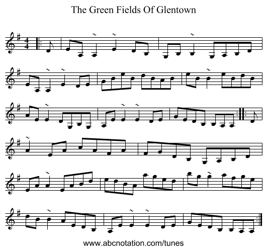 The Green Fields Of Glentown - staff notation