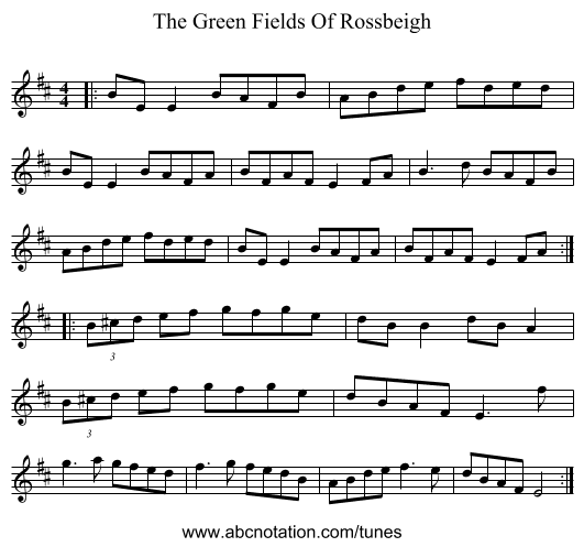 The Green Fields Of Rossbeigh - staff notation