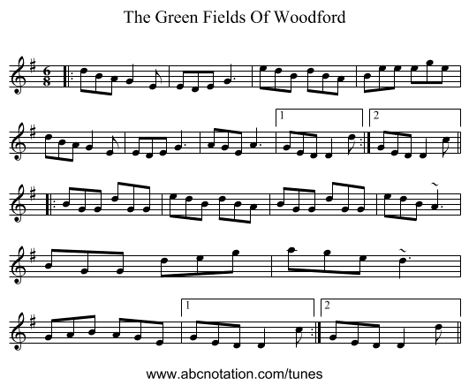 The Green Fields Of Woodford - staff notation