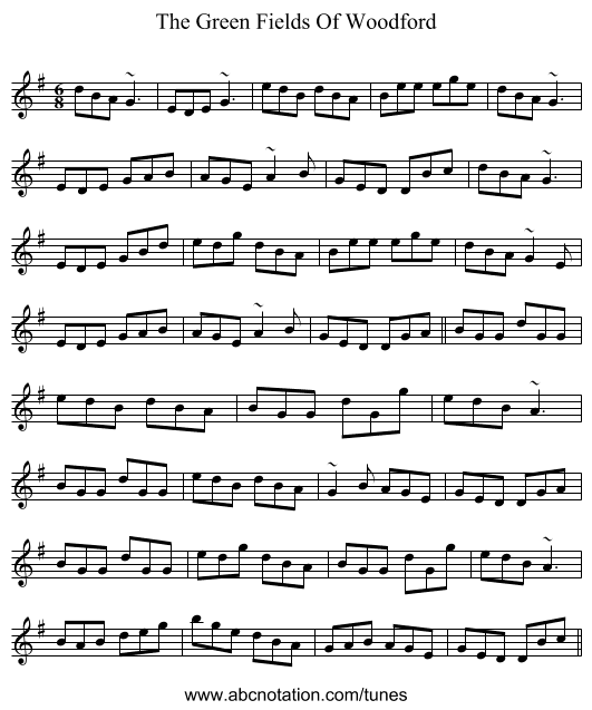 The Green Fields Of Woodford - staff notation