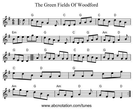 The Green Fields Of Woodford - staff notation