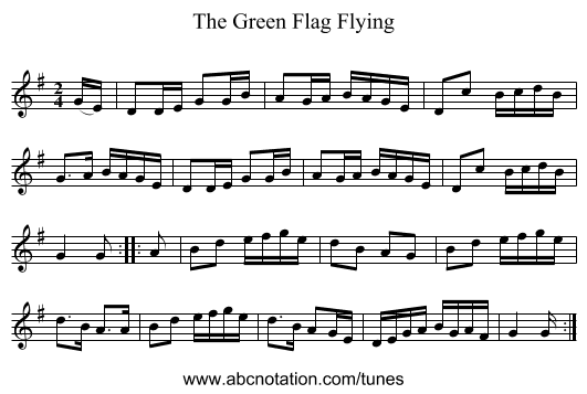 The Green Flag Flying - staff notation