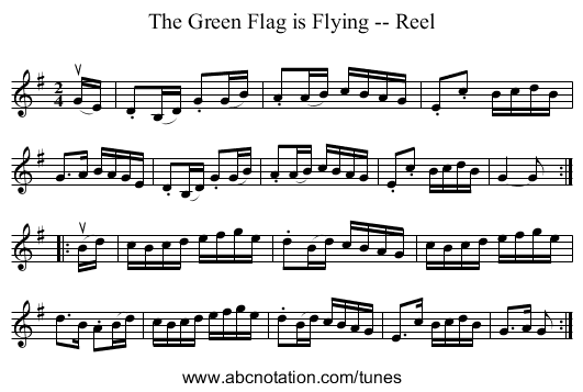 The Green Flag is Flying -- Reel - staff notation