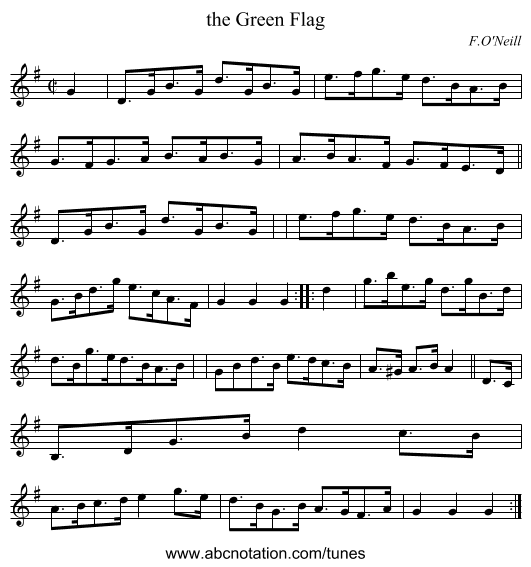 the Green Flag - staff notation