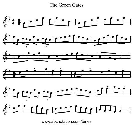 The Green Gates - staff notation