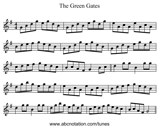 The Green Gates - staff notation