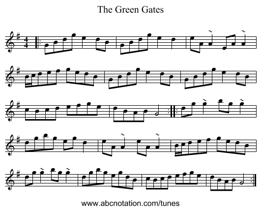 The Green Gates - staff notation