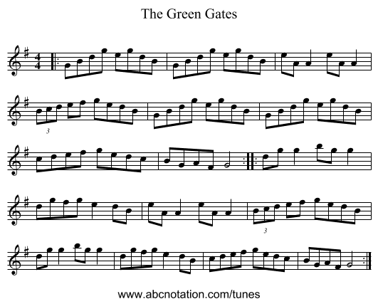 The Green Gates - staff notation
