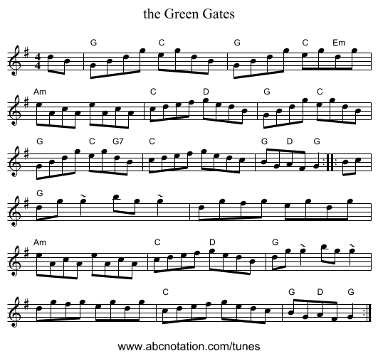 the Green Gates - staff notation
