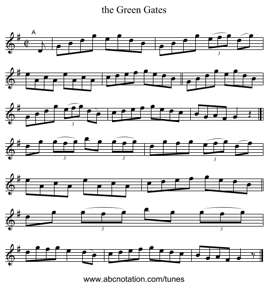 the Green Gates - staff notation