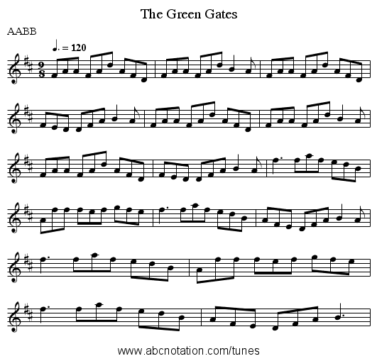 The Green Gates - staff notation