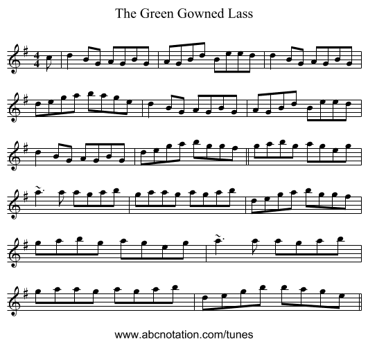 The Green Gowned Lass - staff notation