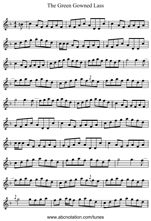 The Green Gowned Lass - staff notation