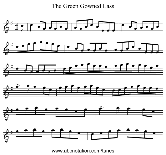The Green Gowned Lass - staff notation