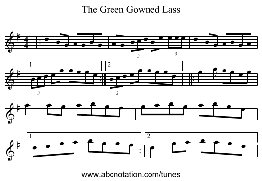 The Green Gowned Lass - staff notation