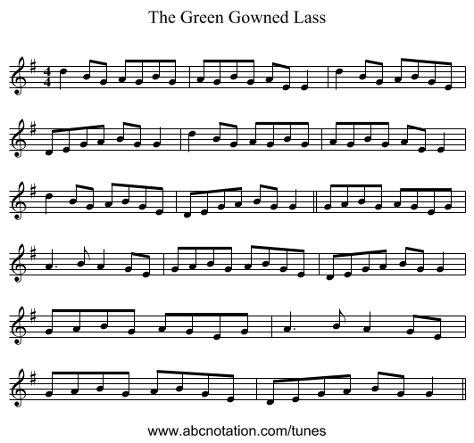 The Green Gowned Lass - staff notation