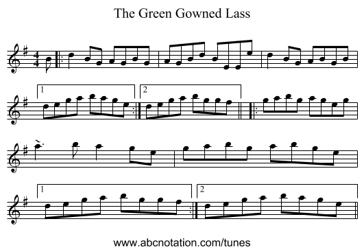 The Green Gowned Lass - staff notation