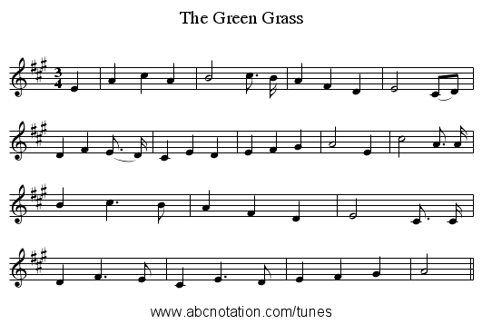 The Green Grass - staff notation