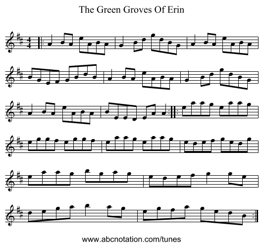 The Green Groves Of Erin - staff notation