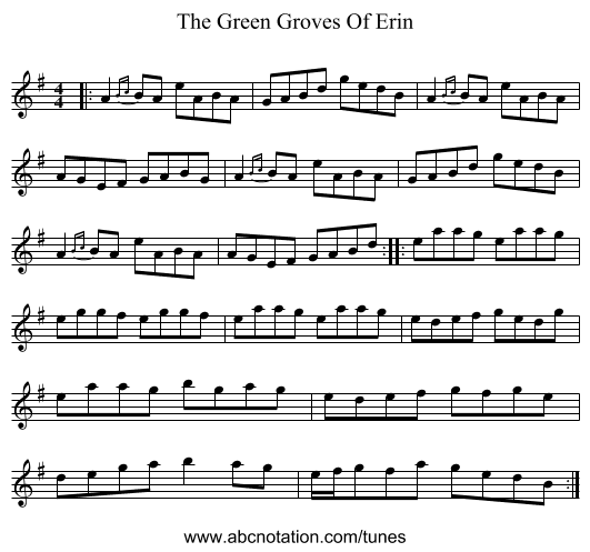 The Green Groves Of Erin - staff notation