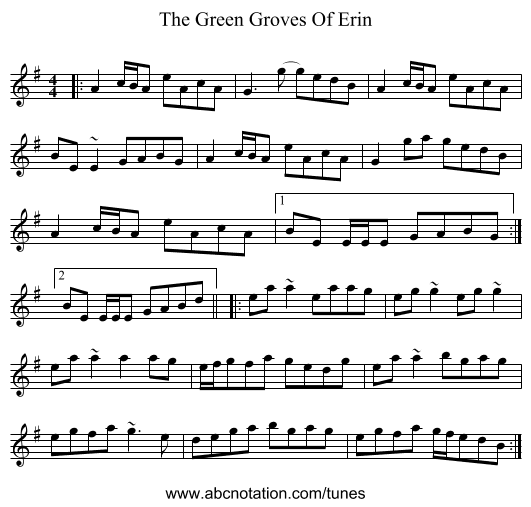 The Green Groves Of Erin - staff notation